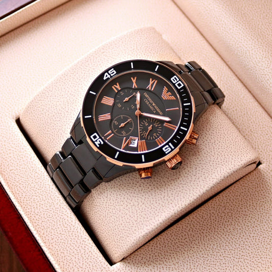 EA Ceramica Black Rose Gold Timepiece For Mens